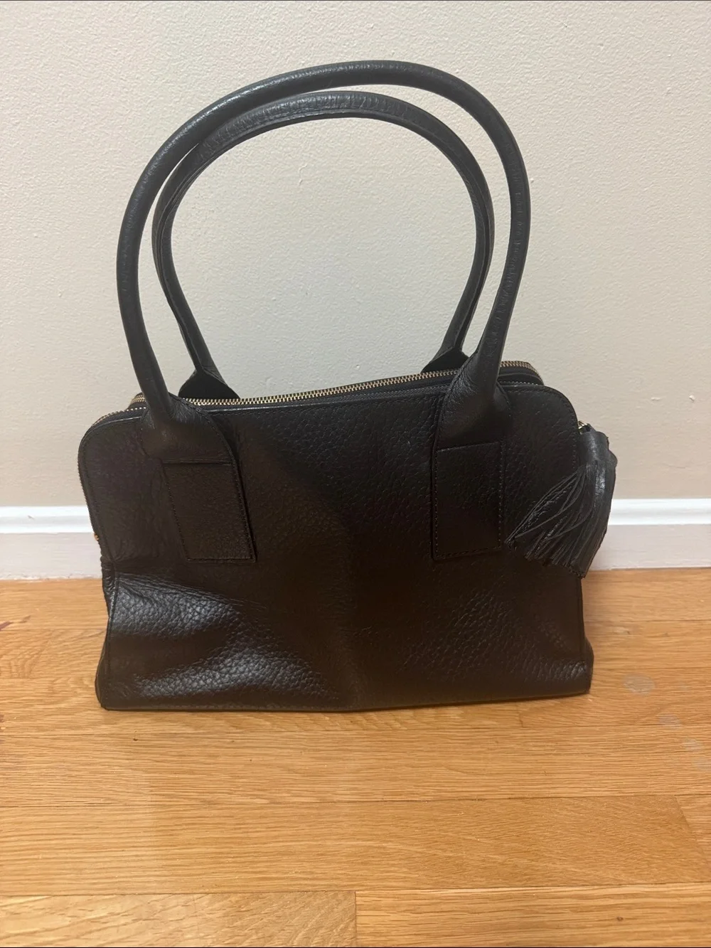kate spade Black Pebbled Leather Satchel with Tassel